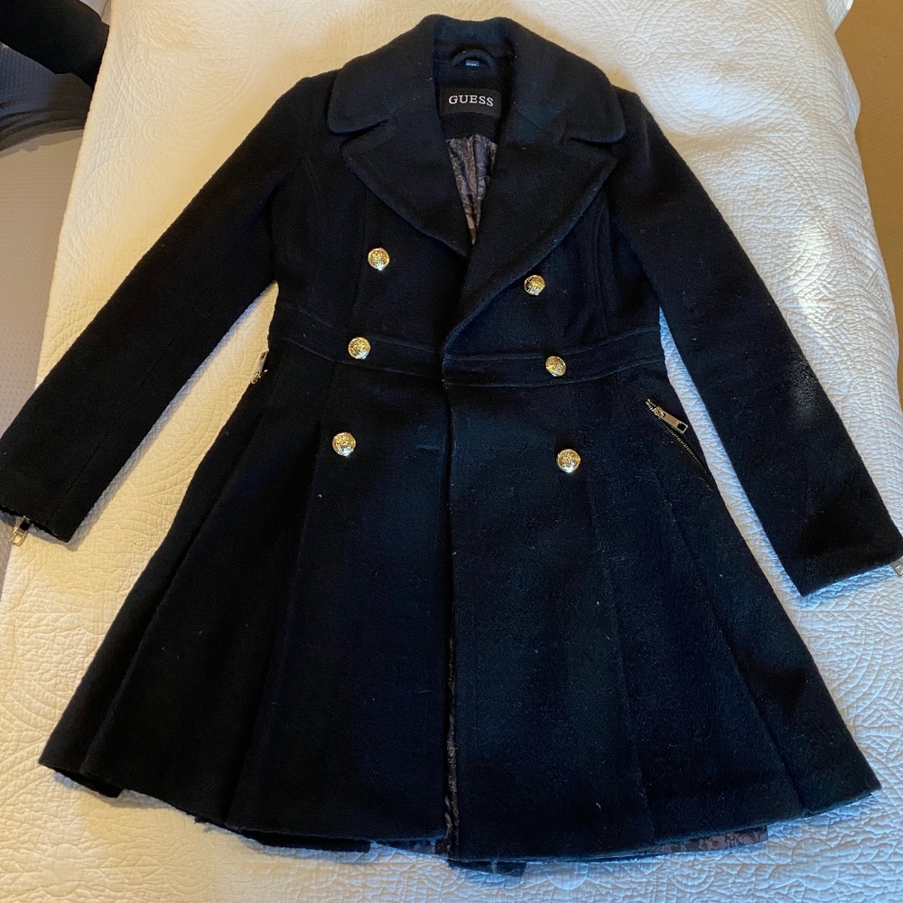 Guess Pleated Wool Pea Coat